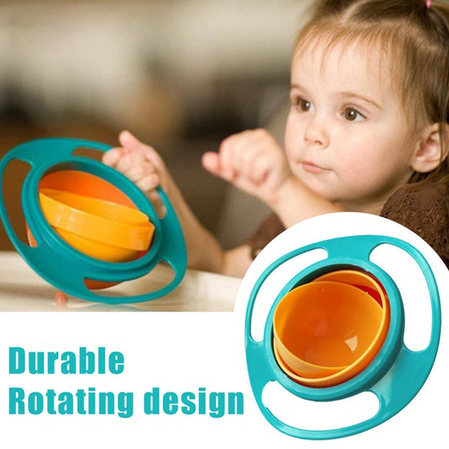 Convenient rotating bowl for kids, ideal for reducing food spills and mess. Convenient rotating bowl for kids, ideal for reducing food spills and mess.